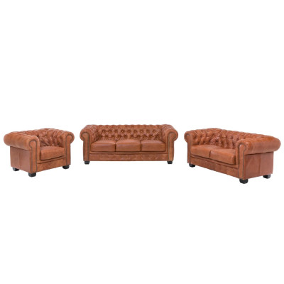 Chesterfield Sofa Garnitur cracker Braun