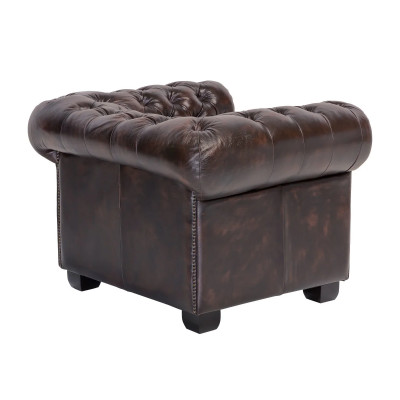 Křeslo Chesterfield z pravé kůže hnědé barvy