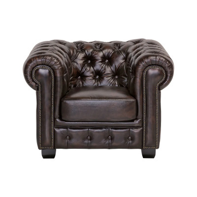 Křeslo Chesterfield z pravé kůže hnědé barvy