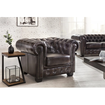 Křeslo Chesterfield z pravé kůže hnědé barvy