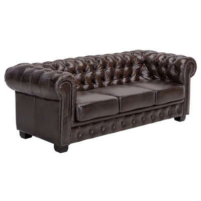 Třímístná pohovka Chesterfield z pravé hnědé kůže