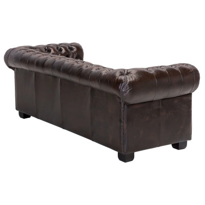 Třímístná pohovka Chesterfield z pravé hnědé kůže
