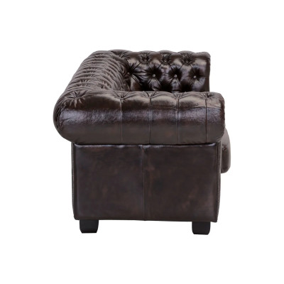 Třímístná pohovka Chesterfield z pravé hnědé kůže