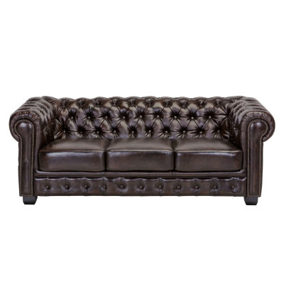 Třímístná pohovka Chesterfield z pravé hnědé kůže