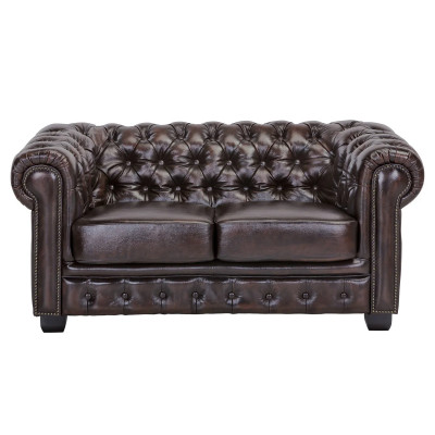 Dvoumístná pohovka Chesterfield z pravé hnědé kůže