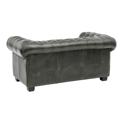 Dvoumístná pohovka Chesterfield z pravé kůže v zelené barvě