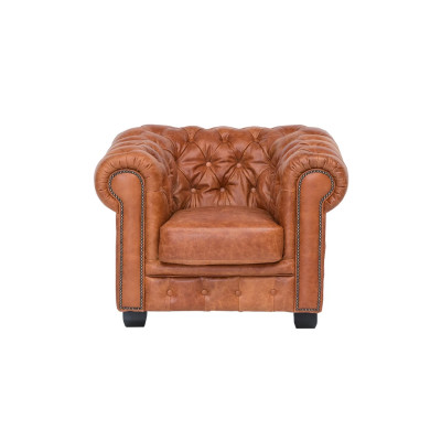 Křeslo Chesterfield z pravé kůže, vintage cracker
