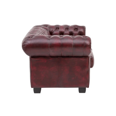 Dvoumístná pohovka Chesterfield z červené pravé kůže
