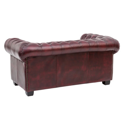 Dvoumístná pohovka Chesterfield z červené pravé kůže