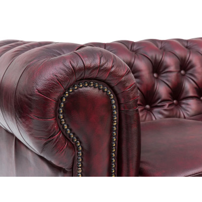 Třímístná pohovka Chesterfield z pravé kůže červené barvy