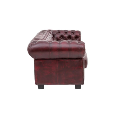 Třímístná pohovka Chesterfield z pravé kůže červené barvy