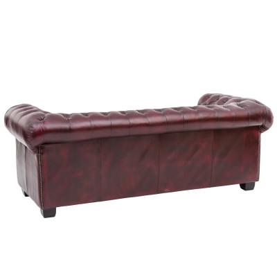 Třímístná pohovka Chesterfield z pravé kůže červené barvy