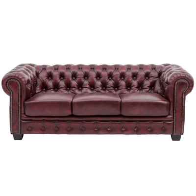 Třímístná pohovka Chesterfield z pravé kůže červené barvy