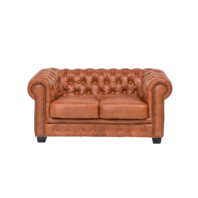 Dvoumístná pohovka Chesterfield z pravé kůže, vintage cracker