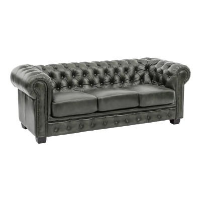 Třímístná pohovka Chesterfield z pravé kůže, zelená