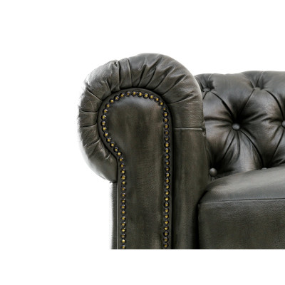 Třímístná pohovka Chesterfield z pravé kůže, zelená