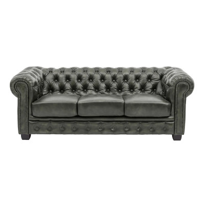 Třímístná pohovka Chesterfield z pravé kůže, zelená