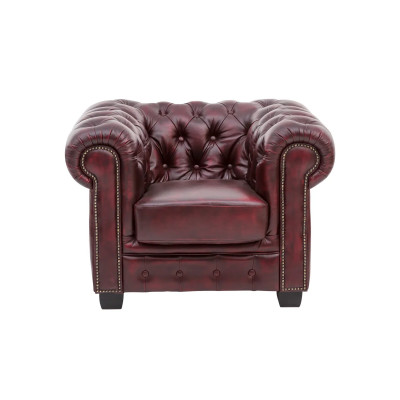Křeslo Chesterfield z pravé kůže, červené