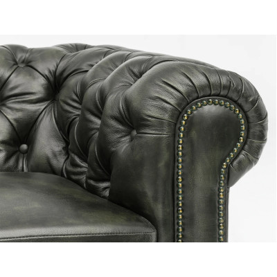 Křeslo Chesterfield z pravé kůže zelené