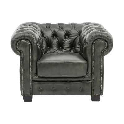Křeslo Chesterfield z pravé kůže zelené