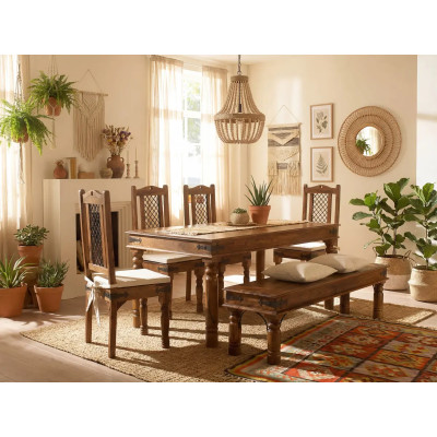 Jídelní set Merlow 178x90 + 4 židle + lavice akácie