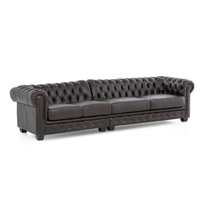 Sofa Chesterfield 5-Sitzer Echtleder braun