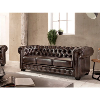 Sofa Chesterfield 5-Sitzer Echtleder braun