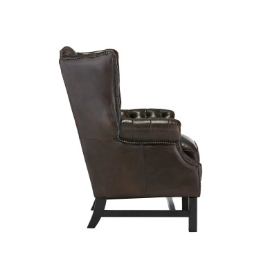 Křeslo s ušákem Chesterfield Kingsfield z pravé kůže hnědé barvy
