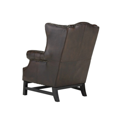 Křeslo s ušákem Chesterfield Kingsfield z pravé kůže hnědé barvy
