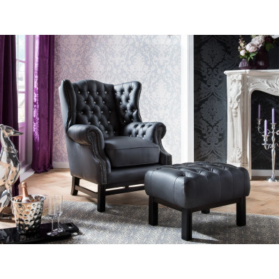 Křeslo s ušákem Chesterfield Kingsfield černé