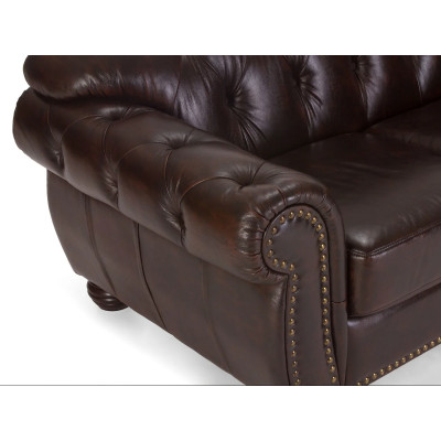 Třímístná pohovka Chesterfield Hereford z pravé hnědé kůže