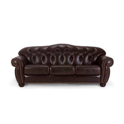 Třímístná pohovka Chesterfield Hereford z pravé hnědé kůže