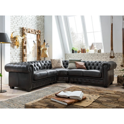 Rohová pohovka Chesterfield III hnědá