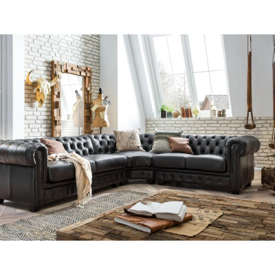 Rohová pohovka Chesterfield z pravé kůže II hnědá