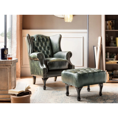 Stolička Chesterfield Pittsfield z pravé kůže zelená
