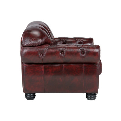 Dvoumístná pohovka Chesterfield Hereford z červené pravé kůže
