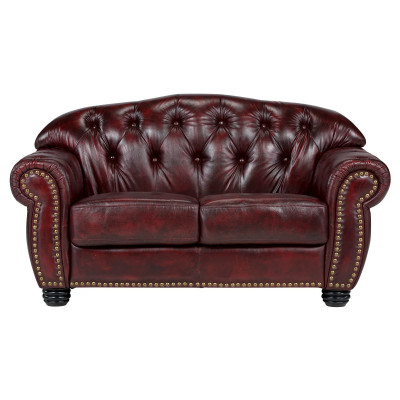 Dvoumístná pohovka Chesterfield Hereford z červené pravé kůže