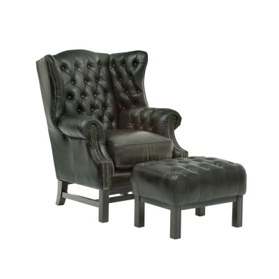 Ohrensessel Chesterfield Kingsfield Echtleder grün