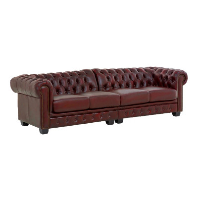 Sofa Chesterfield 4-Sitzer Echtleder rot