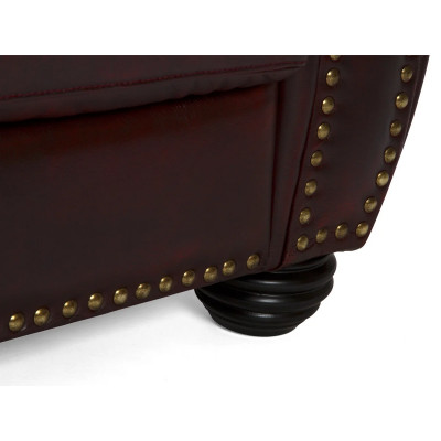 Třímístná pohovka Chesterfield Hereford z červené pravé kůže