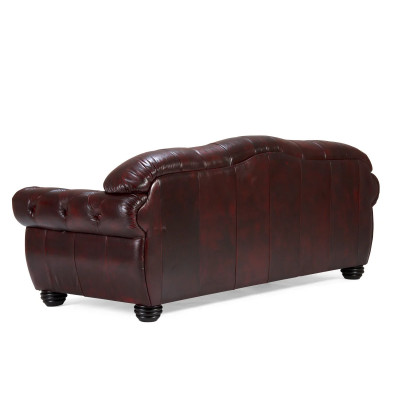 Třímístná pohovka Chesterfield Hereford z červené pravé kůže
