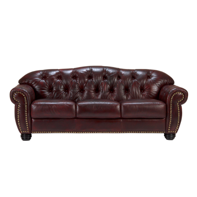 Třímístná pohovka Chesterfield Hereford z červené pravé kůže