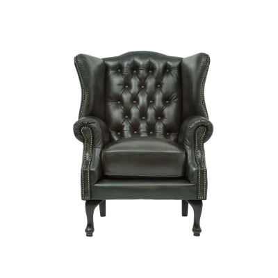 Křeslo s ušákem Chesterfield Pittsfield z pravé kůže zelené