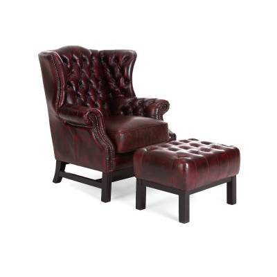 Ohrensessel Chesterfield Kingsfield Echtleder rot