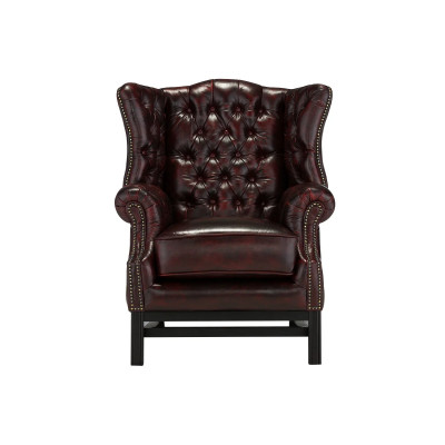 Křeslo s ušákem Chesterfield Kingsfield pravá kůže červená