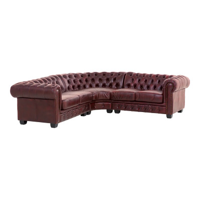 Ecksofa Chesterfield Echtleder rot