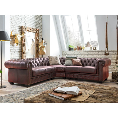 Ecksofa Chesterfield Echtleder rot