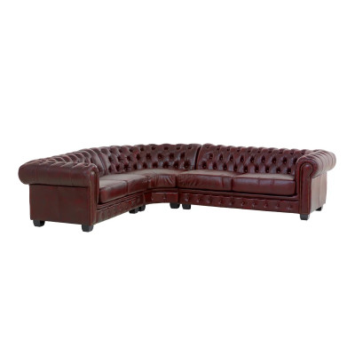 Ecksofa Chesterfield Echtleder I rot