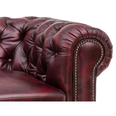 Rohová pohovka Chesterfield z pravé kůže II červená
